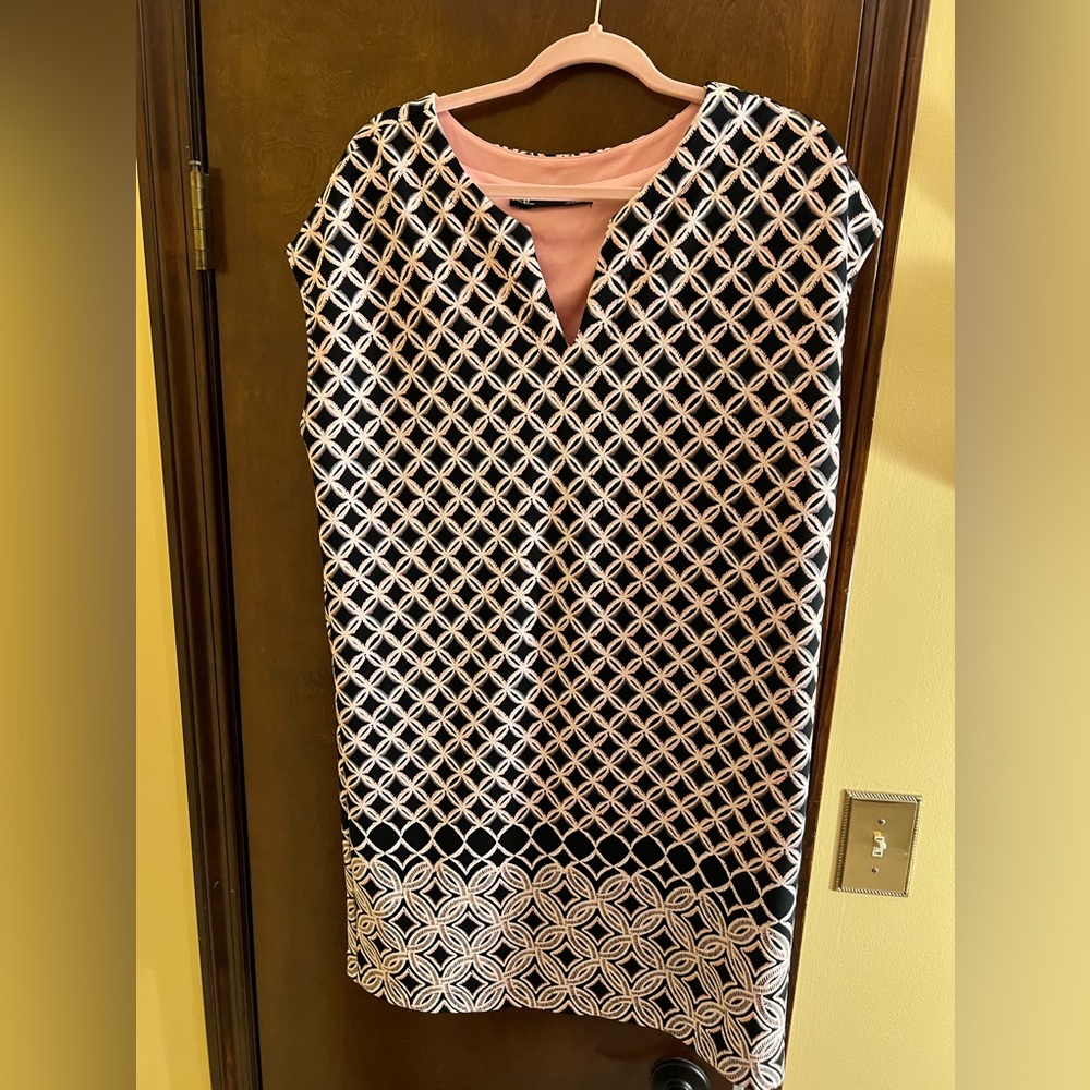 Leslie Fay dress, pink and black patterned dress, size 14